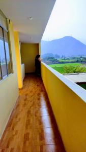 una persona está sentada en la cornisa de un edificio en Amachito's Casa Recreacional en Lima