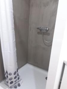 a bathroom with a shower with a shower curtain at Gambetta Insolite in Chambéry
