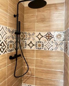 a shower in a bathroom with tiles on the wall at La Maison de Maxou in Montauban