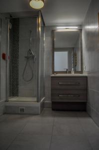 a bathroom with a shower and a sink and a mirror at Vue exceptionnelle sur la tour Eiffel in Paris