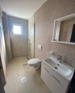 a bathroom with a toilet and a sink and a shower at Villa Forest Ohrid in Peštani