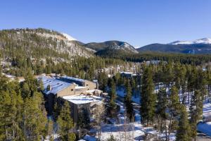 an aerial view of a ski resort in the mountains at Fresh and Airy Condo in downtown Breck! in Breckenridge