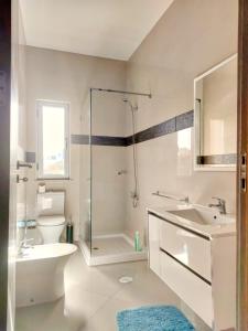 a bathroom with a toilet sink and a shower at Praia Capital Residence Aparthotel in Praia