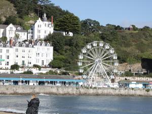 a person standing in the water near a ferris wheel at Gerrard House Apartment in Llandudno