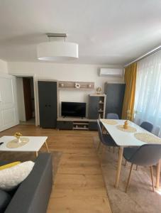 a living room with a couch and a table at Apartamentul GAVIOTA in Timişoara