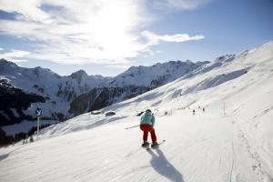 une personne est en train de skier sur une montagne enneigée dans l'établissement Pension Ferienwohnung Pirhofer, à Kramsach