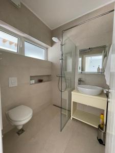 a bathroom with a toilet and a sink and a shower at Villa Le Grand Bleu in Đenovići