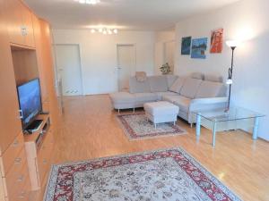 sala de estar con sofá y TV en Spacious & Modern 4-Room-Flat *Garden and WiFi*, en Ostfildern