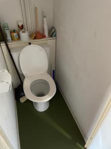 ein Bad mit einem weißen WC in einem Zimmer in der Unterkunft APPARTEMENT VUE MONTAGNE AU PIED DES PISTES in Allos