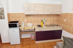 a small kitchen with a sink and a microwave at Apartman Bingo in Josipdol