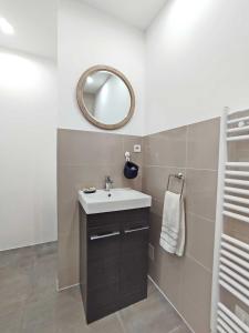 a bathroom with a sink and a mirror at Pied à Terre Saulieu in Saulieu