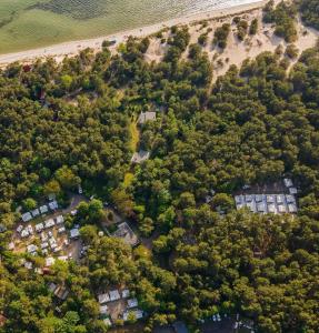 una vista aérea de una subdivisión de casas y árboles en Przyczepy Camping Kormoran - Hel - Półwysep Helski en Hel