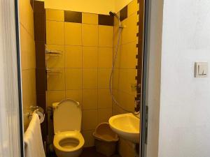 a small bathroom with a toilet and a sink at Петрови in Chernomorets