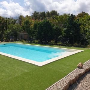 a swimming pool in a yard with green grass at Gite libecciu in Pietracorbara