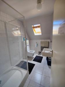 a bathroom with a shower and a toilet and a sink at B&B Art Gallery 274 in Apeldoorn