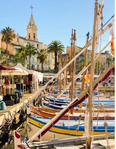 a bunch of boats are docked in a harbor at Villa Melbemar in Six-Fours-les-Plages