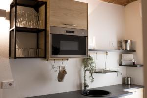 cocina con fregadero y armario en Villa Viani, en Soliera