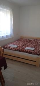 1 cama en una habitación con ventana en Sklípek u cyklostezky en Březí