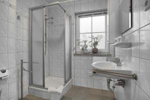 a bathroom with a shower and a sink at Am Deich 43 in Zingst