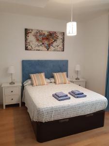 a bedroom with a bed with two night stands and two lamps at Apartamento Plaza del Teatro Parking free in Málaga