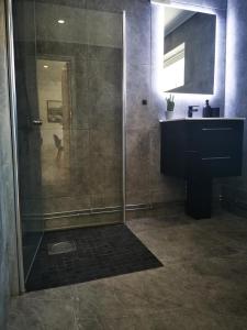 y baño con ducha y lavamanos. en Landvetter Apartment en Landvetter