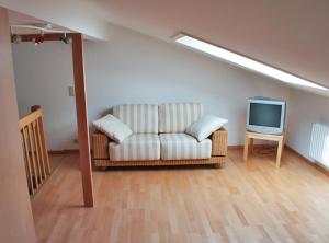 sala de estar con sofá y TV en Ferienwohnung Johannsen Haus Elisabeth en Aschau im Chiemgau