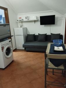 a living room with a couch and a washing machine at Ocean Studio in Peniche