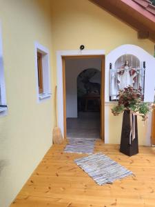 a hallway of a house with a door and wooden floors at Ferienwohnung Anika in Kleinlobming