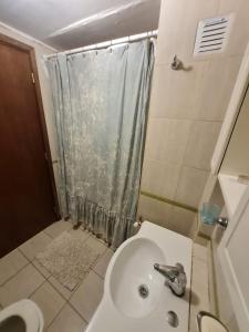 a bathroom with a shower with a sink and a toilet at Departamento amoblado nueva Córdoba in Córdoba