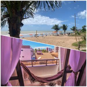 a view of the beach and a hammock on the beach at Praia e Sol Apto a 3 quadras do Bessa Beach. in João Pessoa