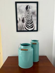 a picture of a zebra next to two buckets at Gran piso luminoso de 125 m2 en el centro de Leon in León