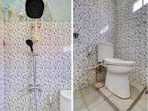 two pictures of a bathroom with a toilet and a shower at OYO 91389 Anggrek Residence Syariah in Lebakwangi