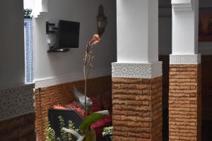 une fleur assise sur le côté d'un pilier de briques dans l'établissement Riad Dar Alamane, à Marrakech