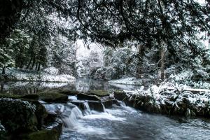 un arroyo con nieve en las ramas de un árbol en HIGHFIELD, en Great Driffield