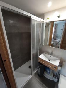 La salle de bains est pourvue d'une douche et d'un lavabo. dans l'établissement Apartamento Selva Verde Panticosa Pistas, à Panticosa