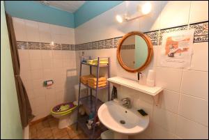 a bathroom with a sink and a mirror and a toilet at Doudou Vercors in Lans-en-Vercors