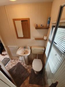 a small bathroom with a toilet and a sink at Fantasy Island 6 Berth 576 in Ingoldmells
