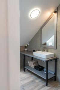 a bathroom with a sink and a mirror at Prima Countryside Apartments in Žirovnica
