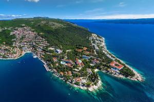 een luchtzicht op een klein eiland in het water bij Apartments with a parking space Rabac, Labin - 7622 in Rabac