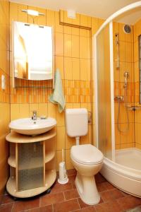 a bathroom with a toilet and a sink and a shower at Apartments and rooms by the sea Vrboska (Hvar) - 540 in Vrboska