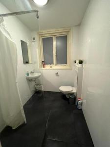 a white bathroom with a toilet and a sink at Bnbrose in Amsterdam