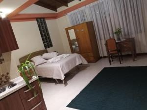 a bedroom with a bed and a sink and a mirror at Belle Ville in Sucre