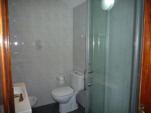 a bathroom with a toilet and a glass shower at LOS ATICOS in Santander