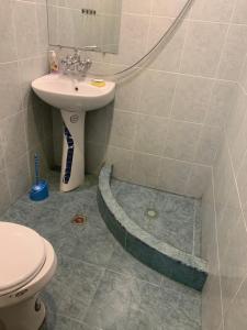 a bathroom with a sink and a shower and a toilet at Artyomi Toon in Dilijan