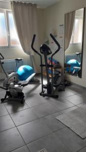 una palestra con diverse cyclette in una stanza di Chambres et Table d'Hôtes Les Trois Marquets a Bourthes
