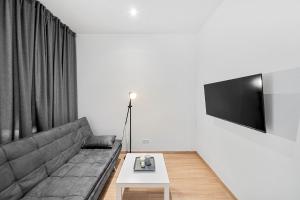 salon z kanapą i telewizorem w obiekcie VibeStudio 303 - Central - AC - Near Parking w Wiedniu +4 zdjęcia