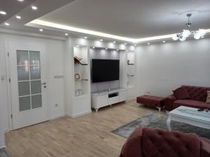 a living room with a couch and a flat screen tv at Apartment Ilidza-SK in Sarajevo