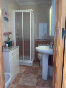 une salle de bains avec douche, lavabo et toilettes dans l'établissement Apartamento Centro, à Torre del Mar