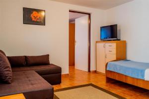 ein Wohnzimmer mit einem Sofa und einem TV in der Unterkunft Apartments Iva in Crikvenica