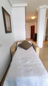a large bed in a room with a couch at Pisos El Puerto in Santa Cruz de la Palma